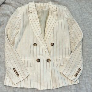 Sezane Christie cream and caramel striped linen blend blazer